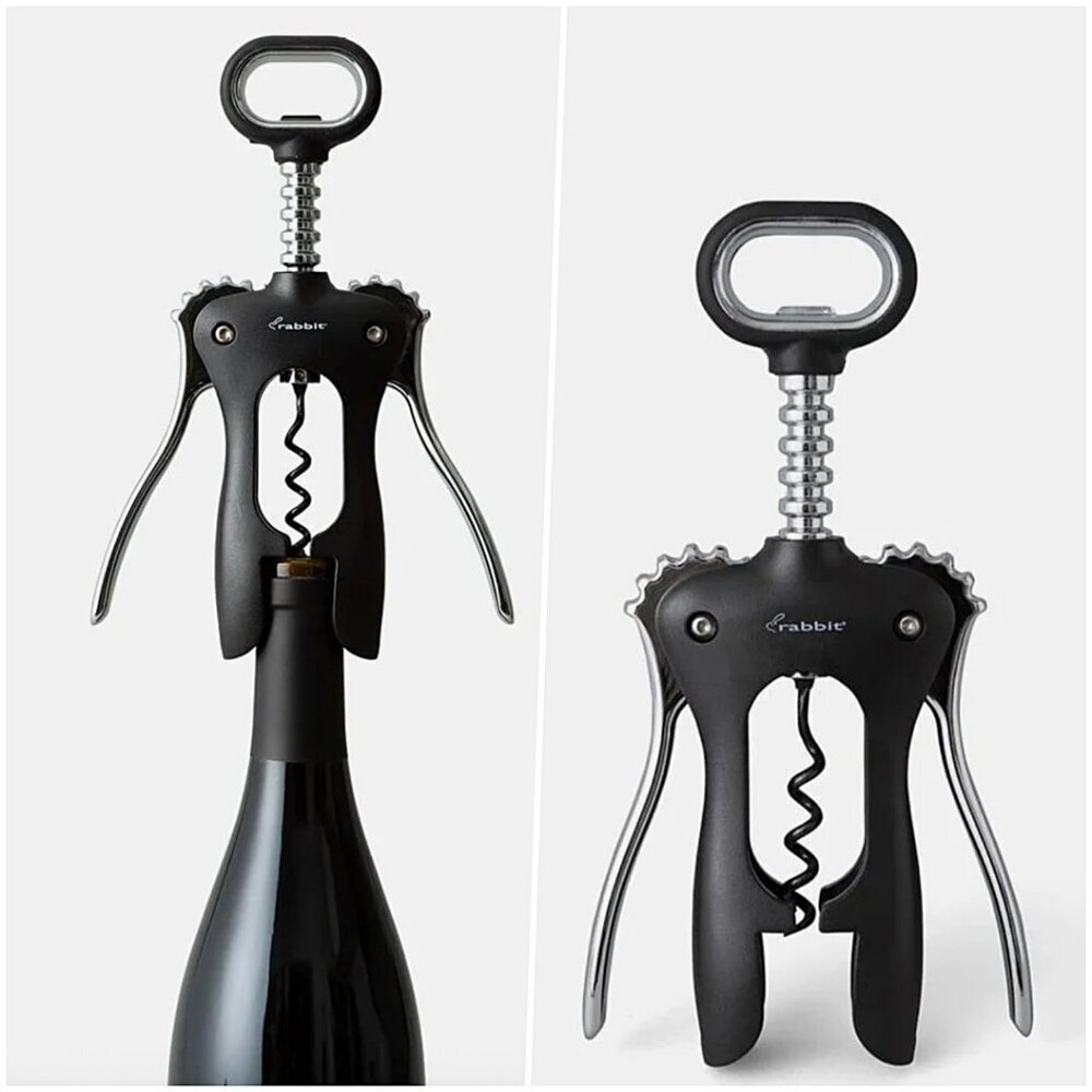 Crate & Barrel Rabbit Winged Corkscrew - Matte Black Wine Opener - NWT Gift